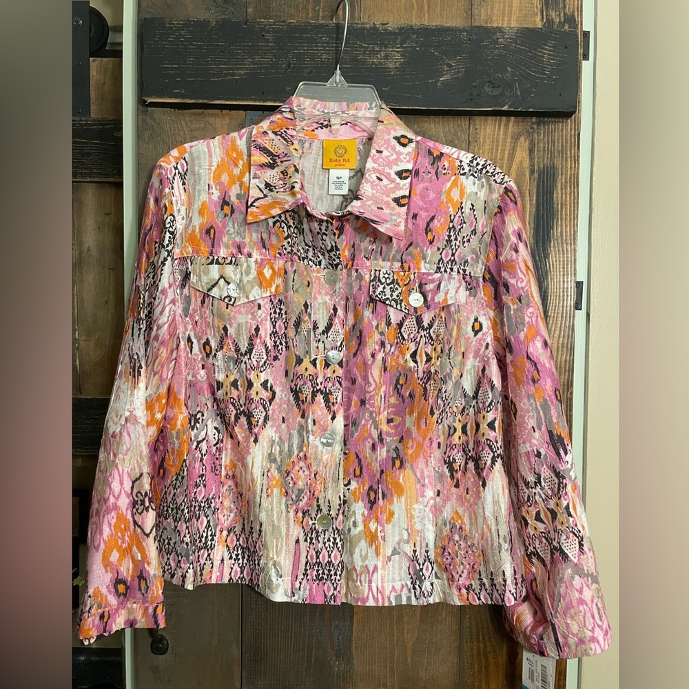 Ruby Rd. Petite Abstract Print Blouse 16p light weight arm coverage sheer feel
